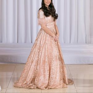 Jovani A-line train rose gold gown size 4 US